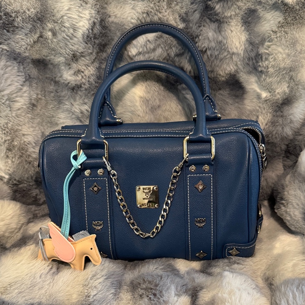 MCM Blue Leather Handbag w/Accessories